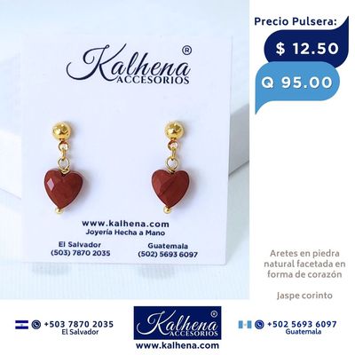 2x1 - Aretes piedra natural facetada en forma corazón (Jaspe corinto)