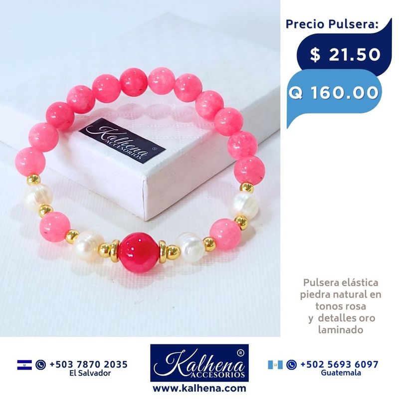 Pulsera 5 perlas cultivadas y Agathas rosa Pulsera 5 perlas cultivadas y Agathas rosa