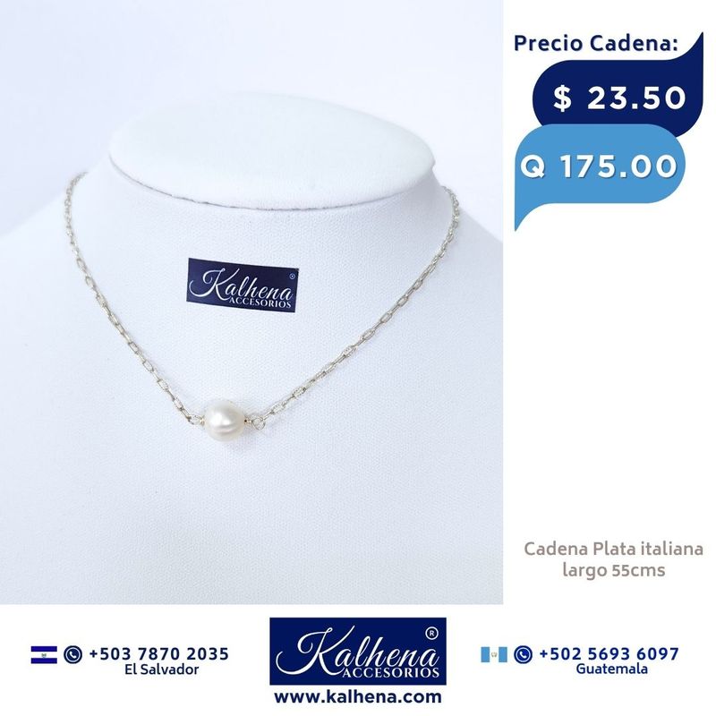 Cadena en Plata italiana y perla cultivada Cadena en Plata italiana y perla cultivada