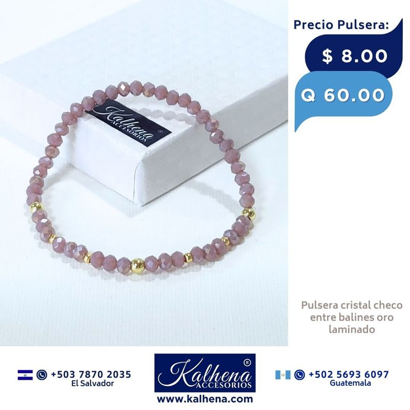Pulseras cristal checo entre balines oro laminado