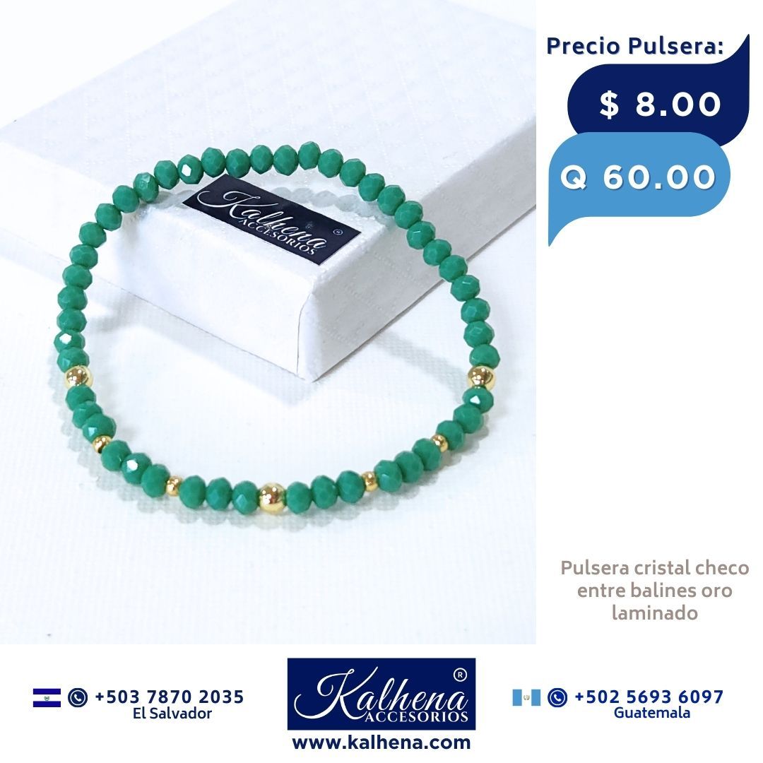 Pulseras cristal checo entre balines oro laminado