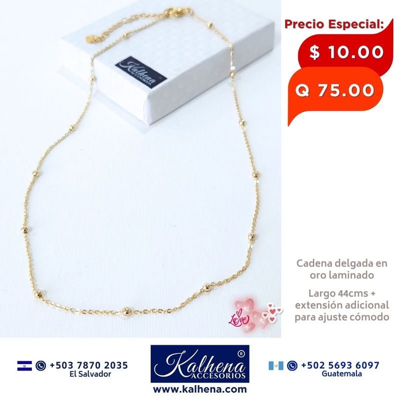Cadena delgada entre balines en oro laminado