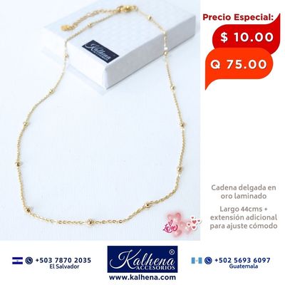 Cadena delgada entre balines en oro laminado