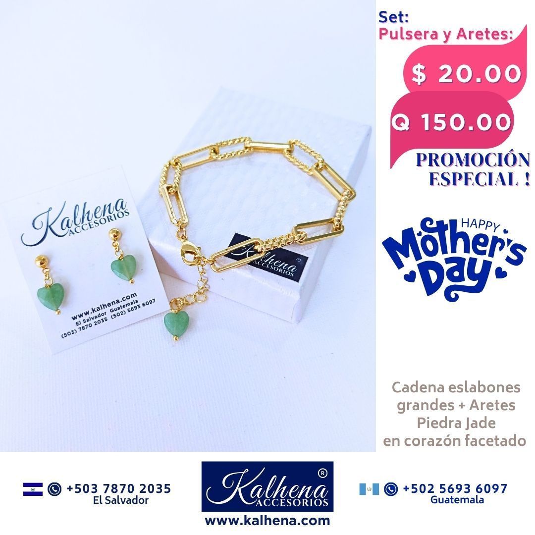 Promoción:  Pulsera y Aretes cadena eslabones grandes en oro laminado