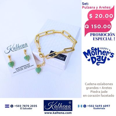 Promoción:  Pulsera y Aretes cadena eslabones grandes en oro laminado