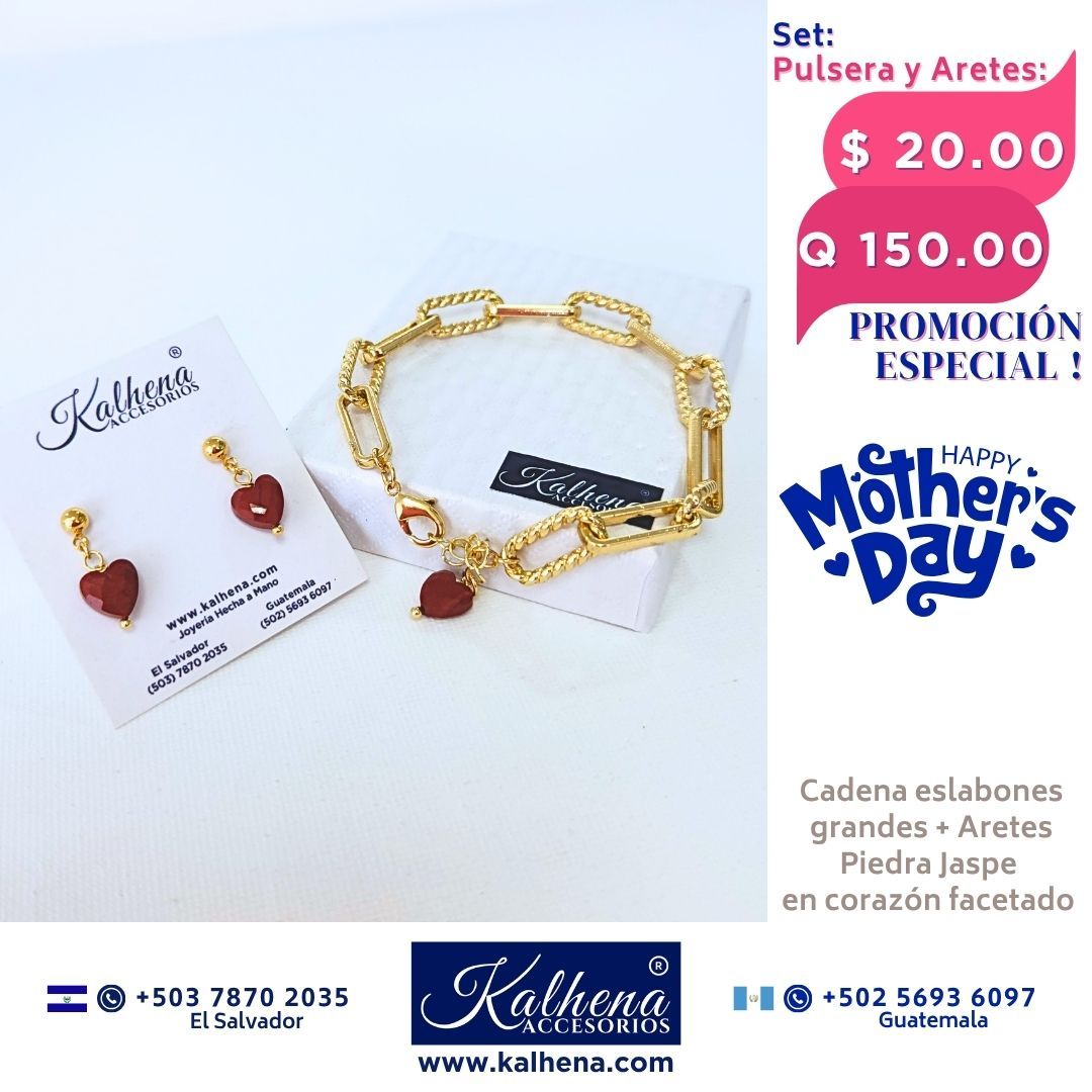 Promoción: Pulsera y aretes cadena eslabones grandes en oro laminado