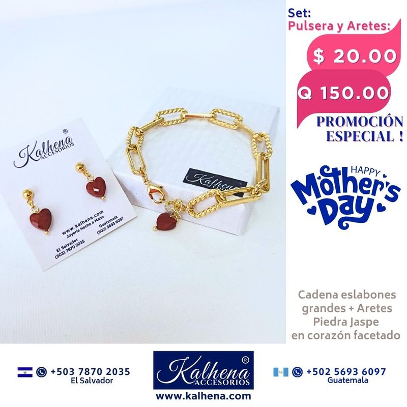 Promoción: Pulsera y aretes cadena eslabones grandes en oro laminado