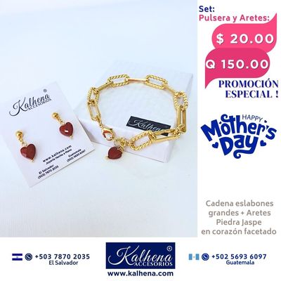 Promoción: Pulsera y aretes cadena eslabones grandes en oro laminado