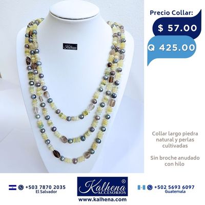 Collar largo perlas cultivadas verde y piedra natural Collar largo perlas cultivadas verde y piedra natural