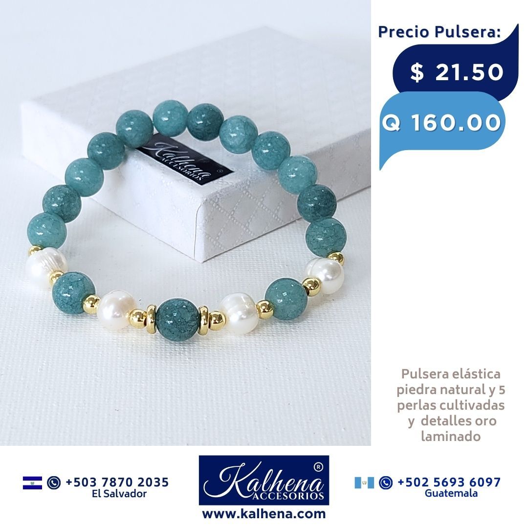 Pulsera piedra natural ágathas y perlas cultivadas