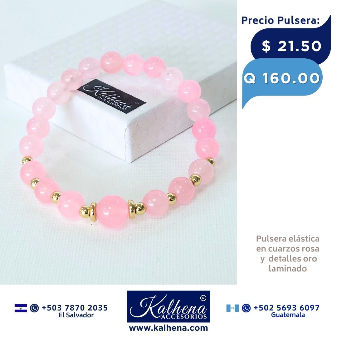 Pulsera piedra natural cuarzos rosa