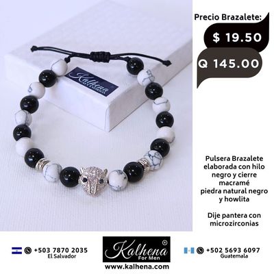 Pulsera Brazalete piedra natural y dije pantera