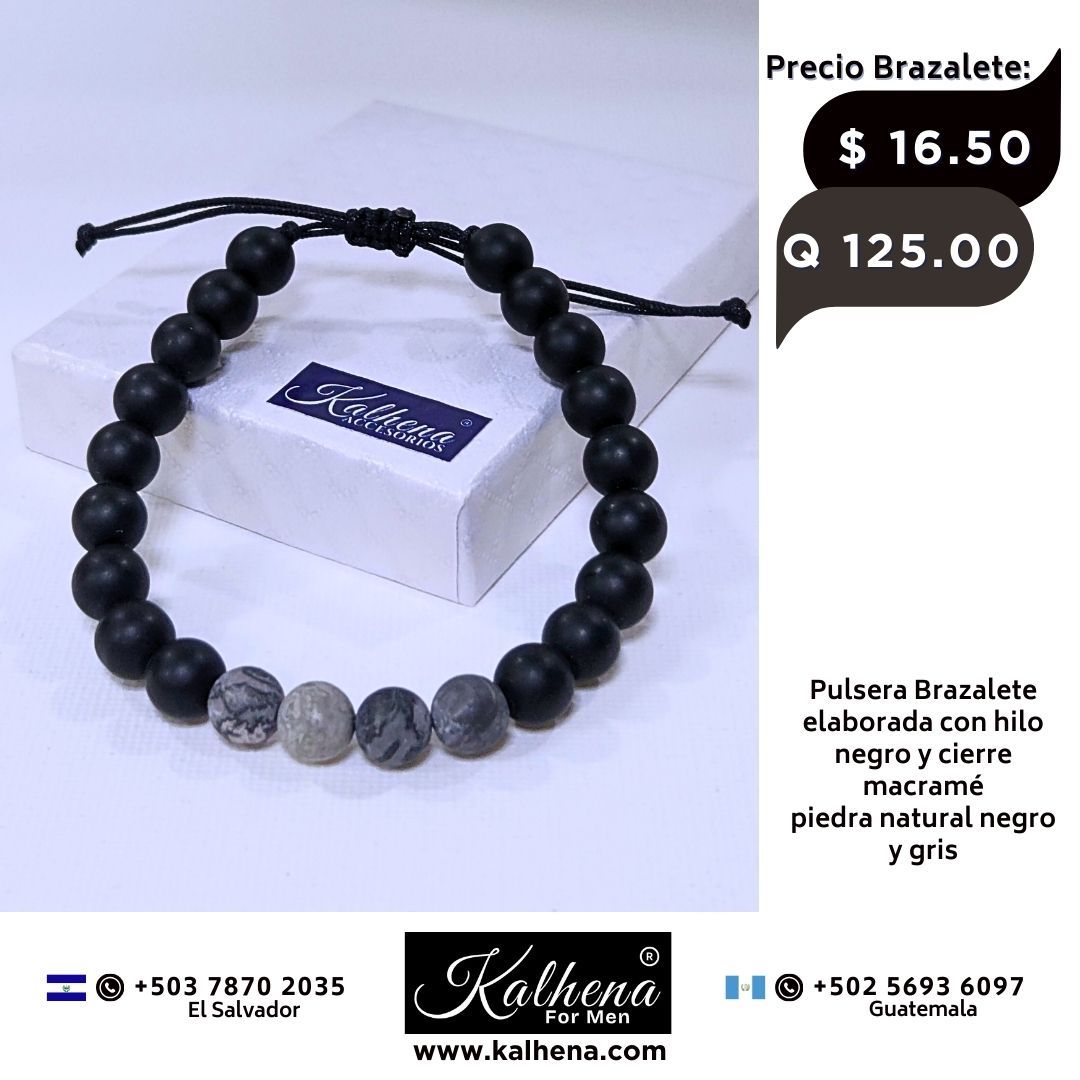 Pulsera Brazalete piedra natural negra y gris