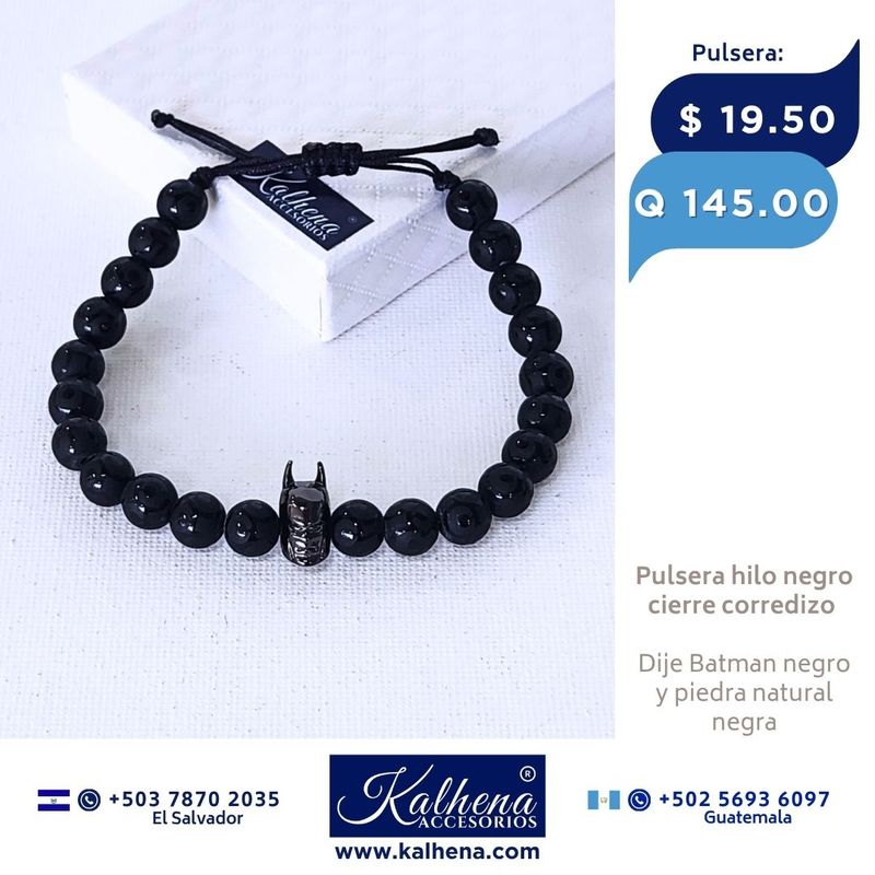 Pulsera Brazalete piedra volcánica y dije Batman