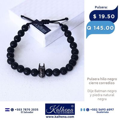 Pulsera Brazalete piedra volcánica y dije Batman