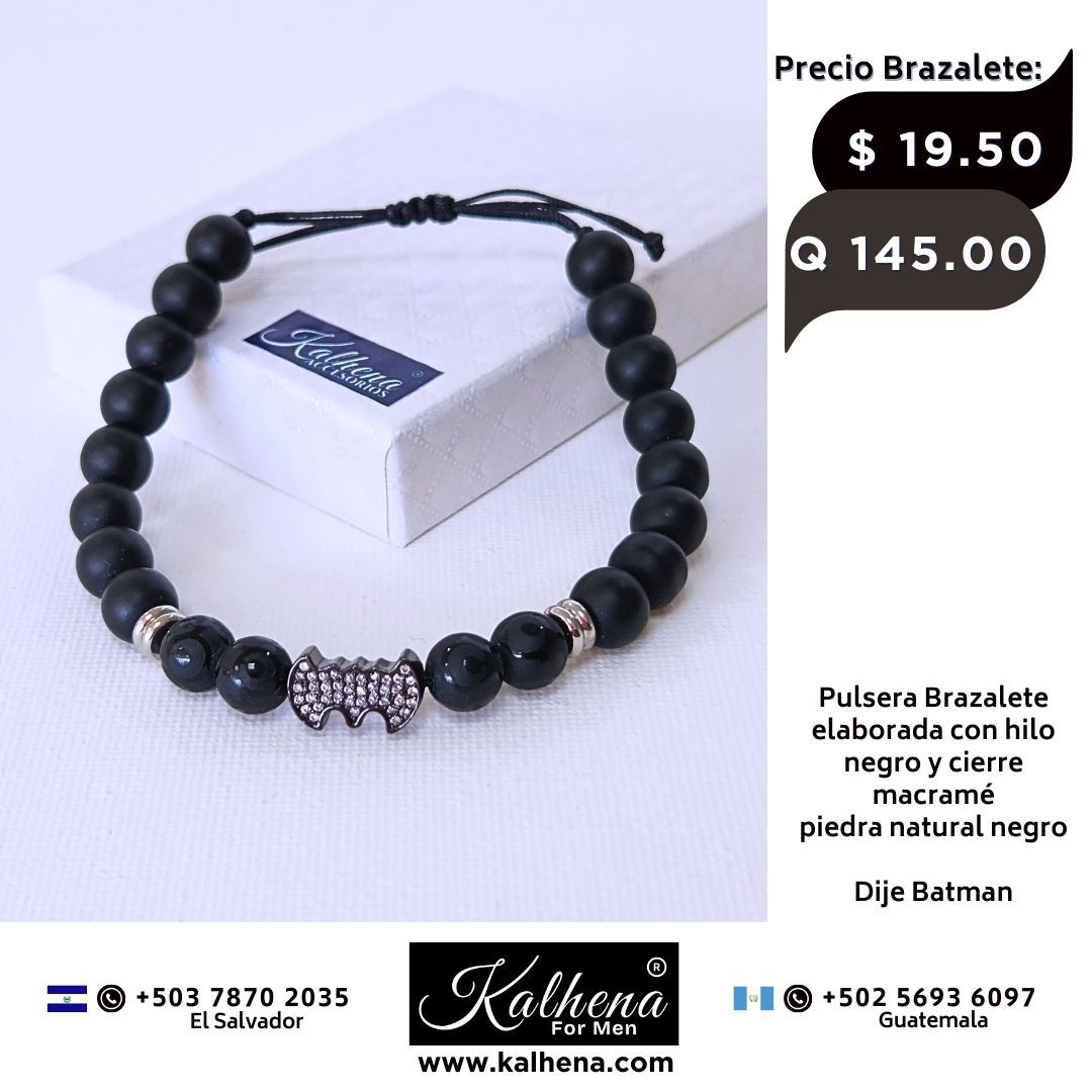 Pulsera Brazalete piedra volcánica y dije Batman