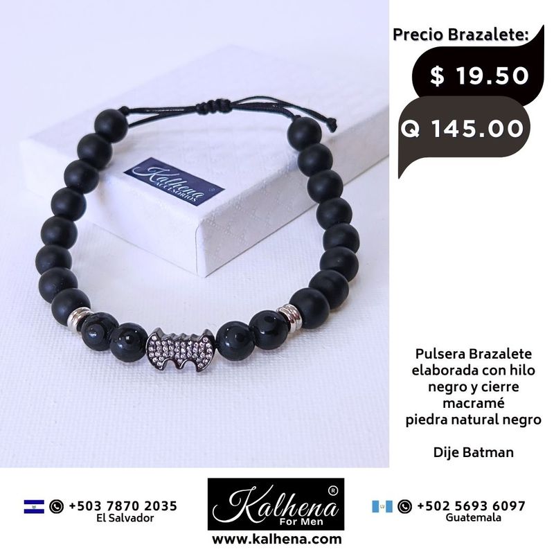 Pulsera Brazalete piedra volcánica y dije Batman