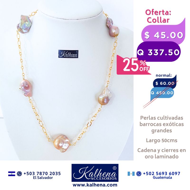 Collar perlas cultivadas barrocas exóticas tono ivory