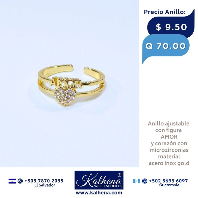 Anillo ajustable con figura Corazón y AMOR