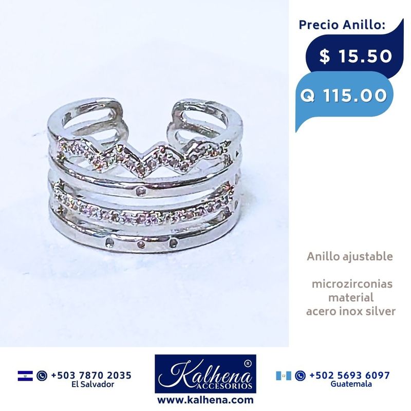Anillo ajustable en acero inox silver con microzirconias