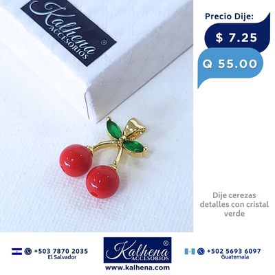 Dije Cereza y cristal verde