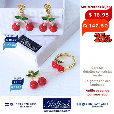 Dije Cereza y cristal verde