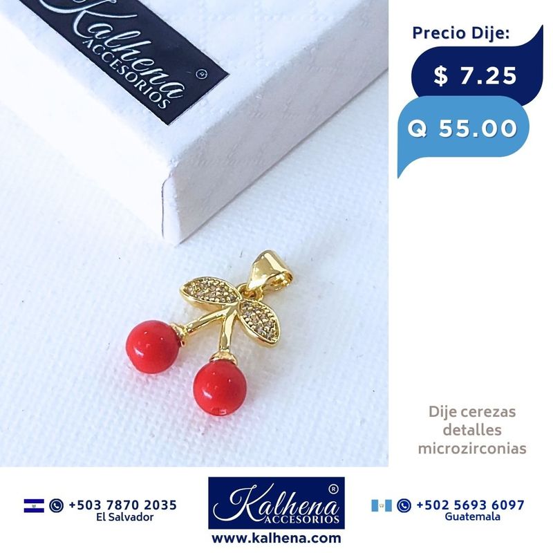 Dije Cereza y microzirconias Dije Cereza y microzirconias