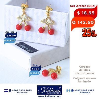 Set Aretes+Dije Cereza y microzirconias