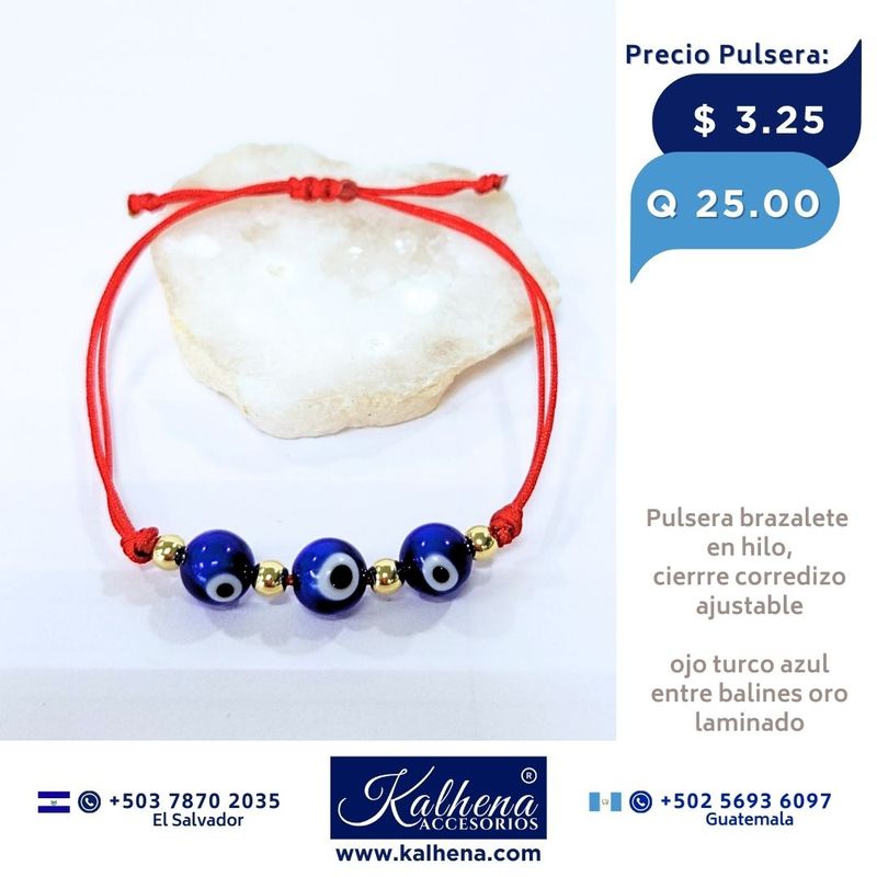 Pulsera brazalete en hilo y ojos turco azules