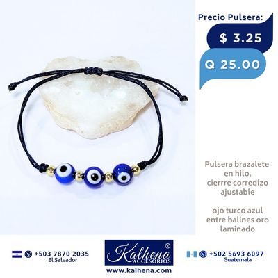 Pulsera brazalete en hilo y ojos turco azules