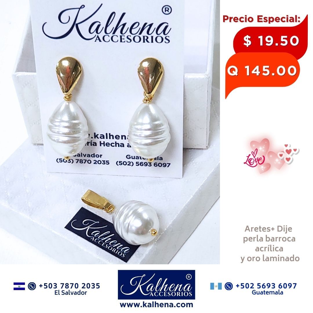 Aretes perla barroca acrílica en oro laminado - dije en cortesía