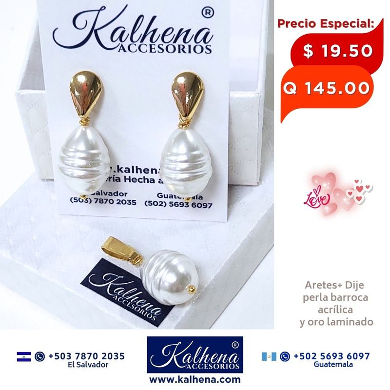 Aretes perla barroca acrílica en oro laminado - dije en cortesía