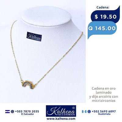 Cadena oro laminado y dije corazón con microzirconias Cadena oro laminado y dije corazón con microzirconias