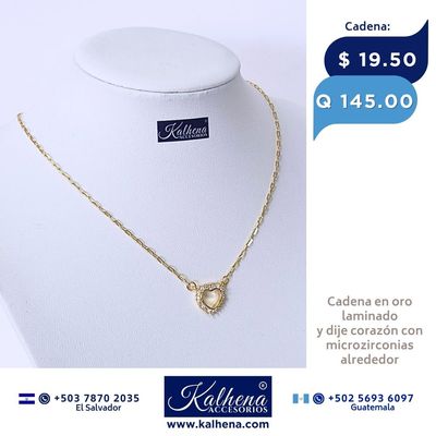 Cadena oro laminado y dije corazón con microzirconias
