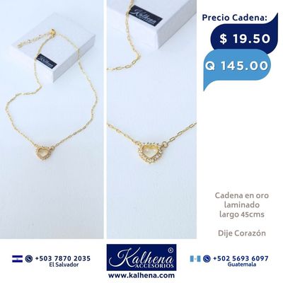 Cadena oro laminado y dije corazón con microzirconias