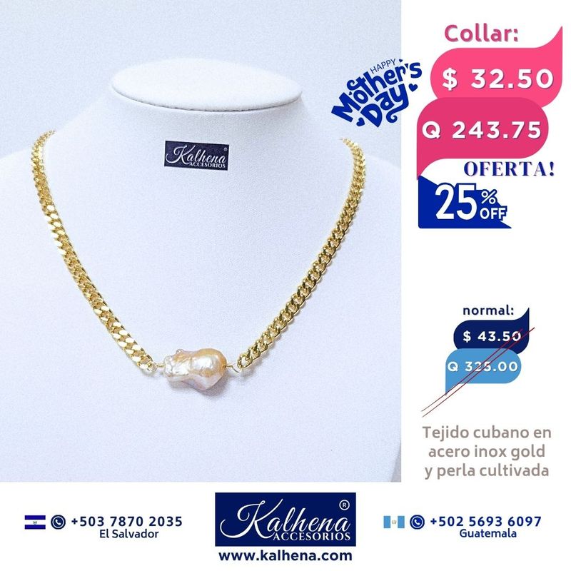 Cadena tejido cubano y perla cultivada barroca exótica  ivory