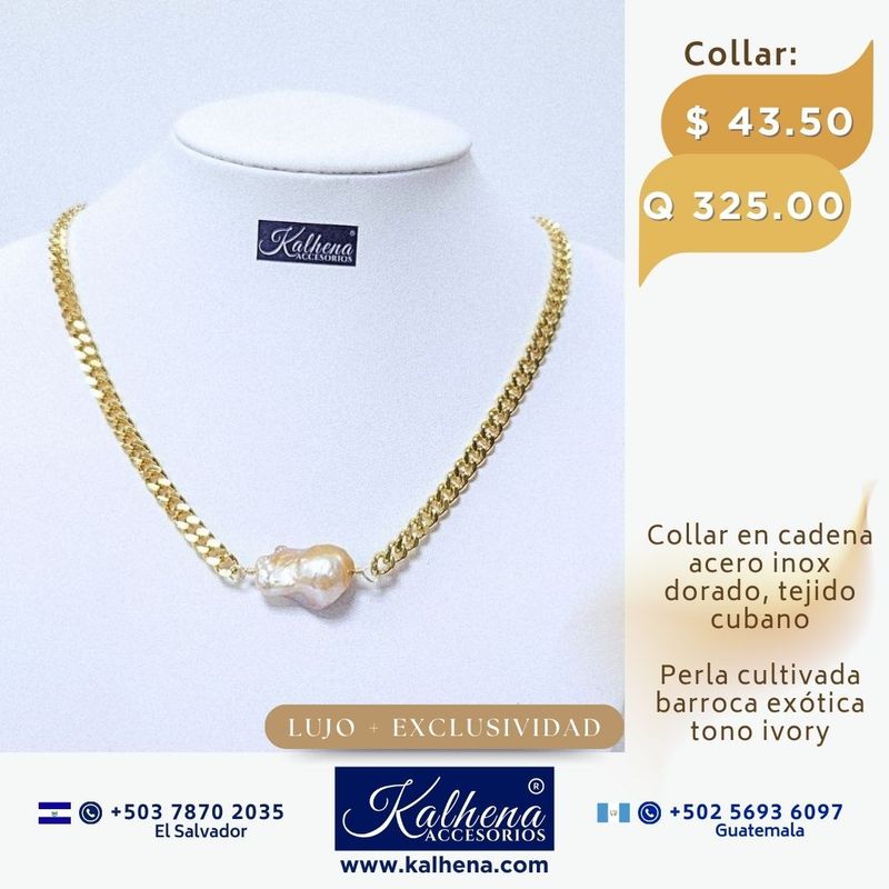 Cadena tejido cubano y perla cultivada barroca exótica  ivory