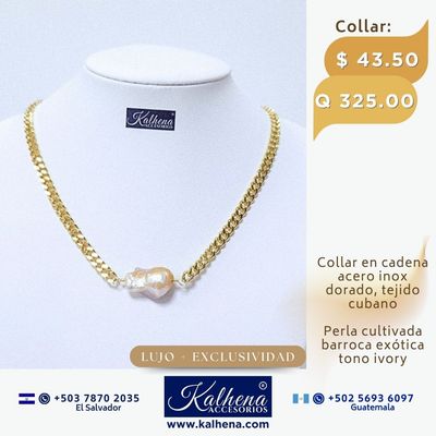 Cadena tejido cubano y perla cultivada barroca exótica  ivory