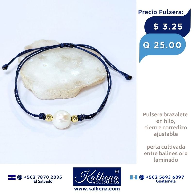 Pulsera brazalete en hilo con perla cultivada