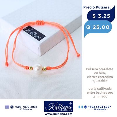 Pulsera brazalete en hilo con perla cultivada
