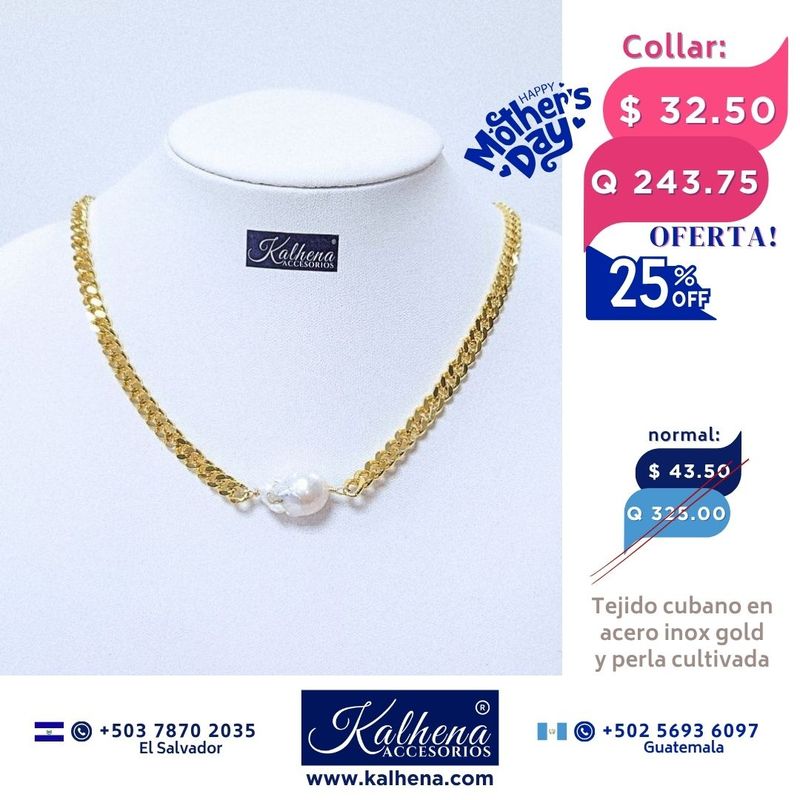 Cadena tejido cubano y perla cultivada barroca exótica blanca