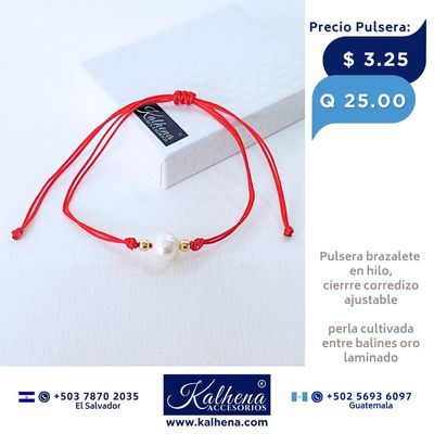 Pulsera brazalete en hilo con perla cultivada