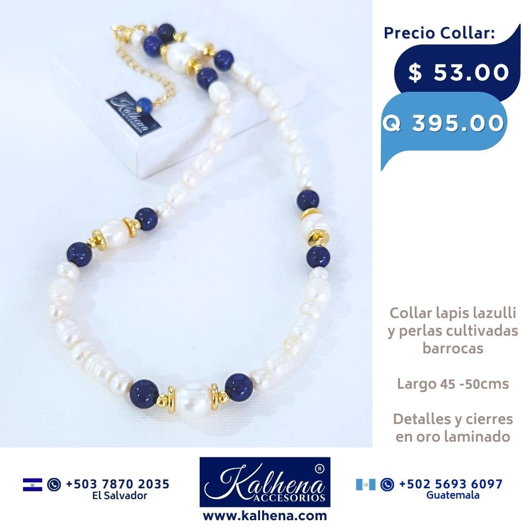 Collar perlas cultivadas barrocas entre lapis lazulli