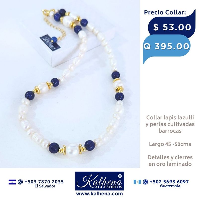 Collar perlas cultivadas barrocas entre lapis lazulli Collar perlas cultivadas barrocas entre lapis lazulli