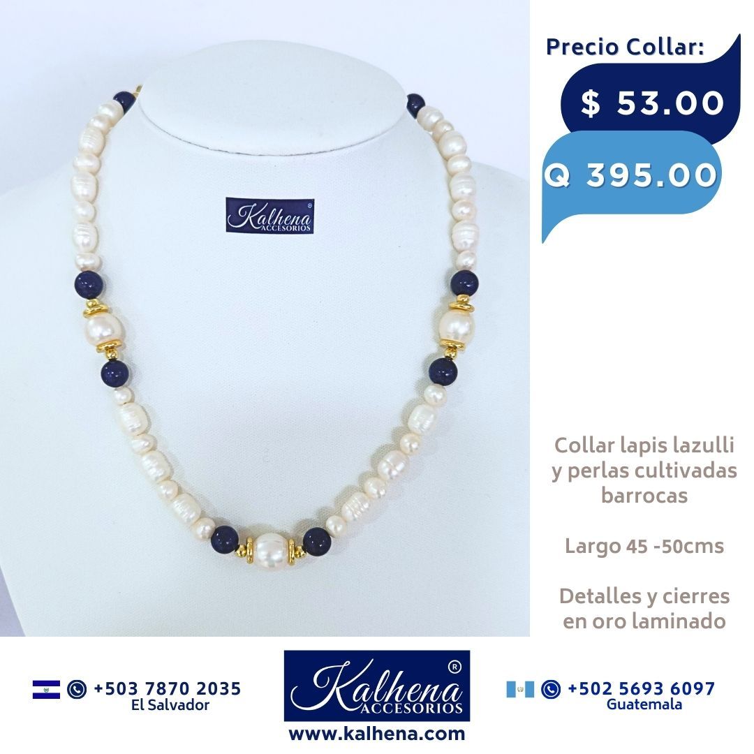 Collar perlas cultivadas barrocas entre lapis lazulli