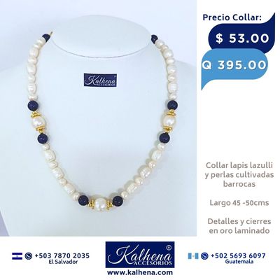 Collar perlas cultivadas barrocas entre lapis lazulli