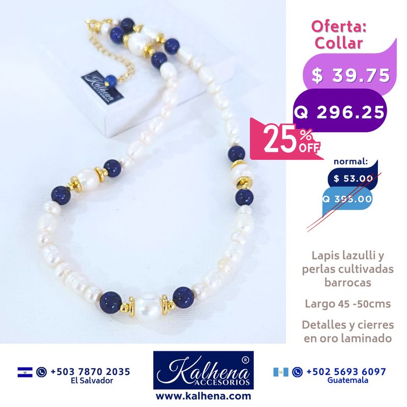 Collar perlas cultivadas barrocas entre lapis lazulli