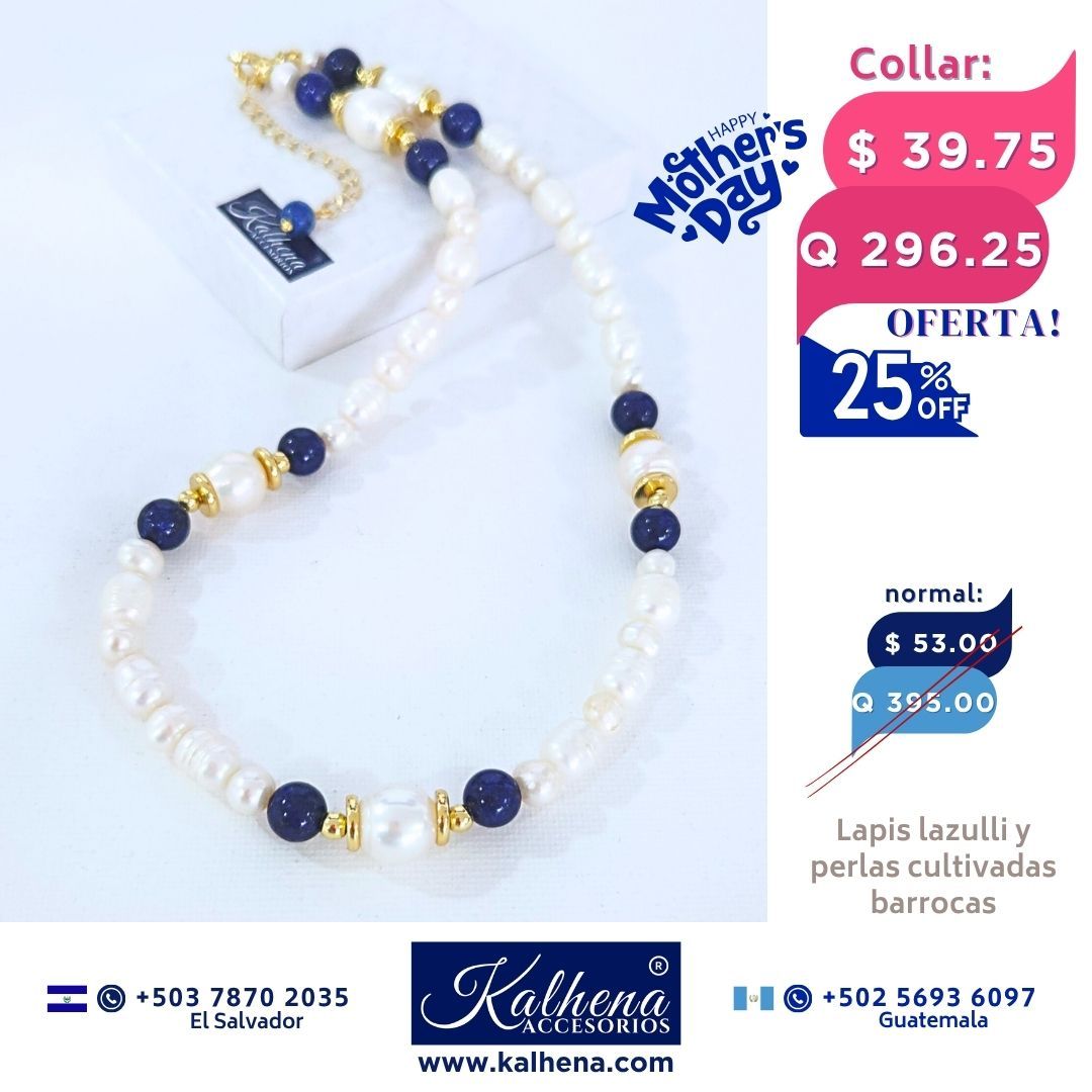 Collar perlas cultivadas barrocas entre lapis lazulli