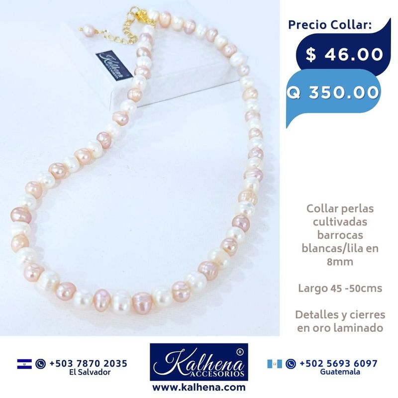 Collar perlas cultivadas barrocas redondas  lila/blanco