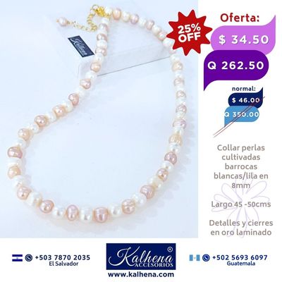 Collar perlas cultivadas barrocas redondas lila/blanco Collar perlas cultivadas barrocas redondas lila/blanco